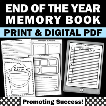 Preview of First 2nd 3rd Grade Memory Book End of the Year Reflection Worksheet Activities