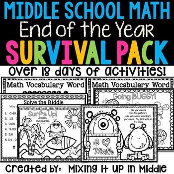 Preview of End of the Year Middle School Math Survival Kit  19+ Days of Activities-NO PREP