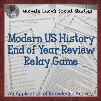 Preview of End of the Year Modern America US History Review Puzzles, Games Relay Activity