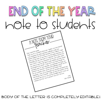 Preview of End of the Year- Note to Students