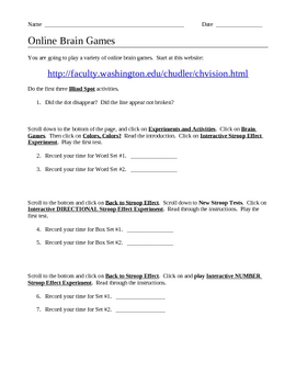 Preview of End-of-the-Year Online Brain Games Worksheet