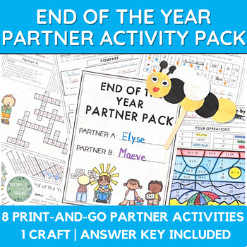 Preview of 3rd and 4th Grade - End of the Year Activities - Partner Pack - Print-and-Go