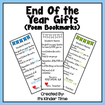 Preview of End of the Year Poem Bookmark Editable