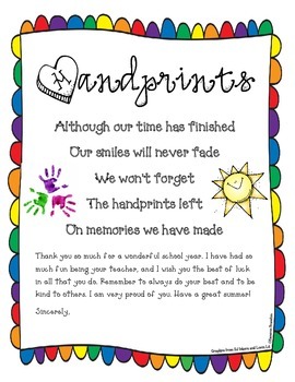 Preview of End of the Year Poem Goodbye Letter Freebie