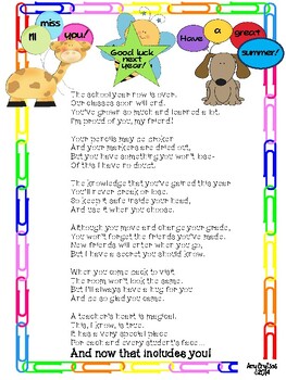 end of the year poem from the teacher to each student by