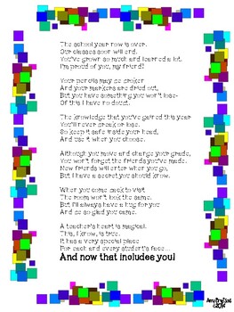 End of the Year Poem from the Teacher to each Student by Amy Bratsos