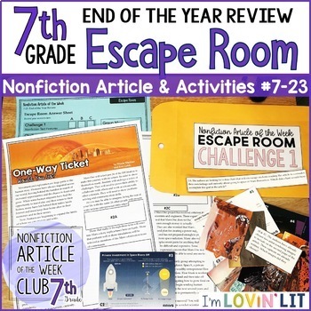 Preview of End of the Year Review ESCAPE ROOM for Reading Informational Text 7th Grade