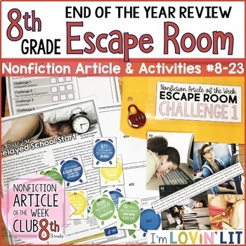 Preview of End of the Year Review ESCAPE ROOM for Reading Informational Text 8th Grade