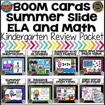 Preview of End of the Year Review  Kindergarten Math and Literacy Boom Cards