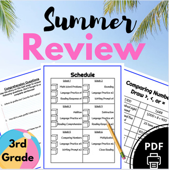 Preview of Summer Packet NO PREP End of the Year Review (3rd Grade) Printable