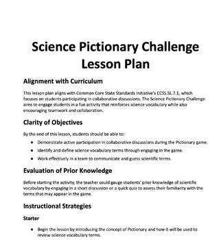 Preview of End of the Year Science Pictionary Challenge Lesson Plan