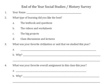 Preview of End of the Year Social Studies / History survey