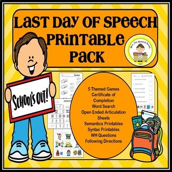 Preview of End of the Year Speech Therapy Activities | Last Day of Speech Activities Pack