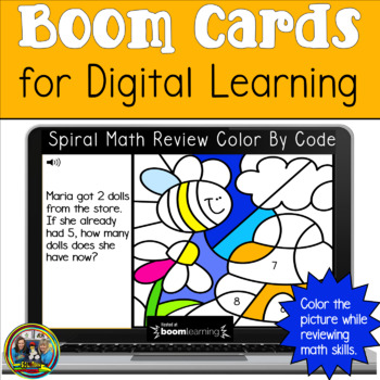 Preview of End of the Year Activities Spiral Math Review Color By Code Boom Cards