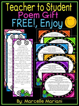 Preview of End of the Year Student Book Mark Poem Gift- From Teacher to Student- FREE
