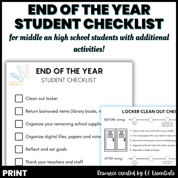 Preview of End of the Year Student Checklist & Activities