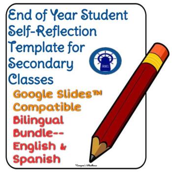 Preview of End of the Year Student Reflection Template Bilingual Bundle for Google Slides™