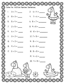 End of the Year Summer Addition Subtraction within 20 Worksheets