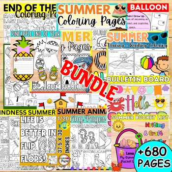 Preview of End of the Year Summer Coloring Pages Activities - Fun June Art Worksheet Bundle