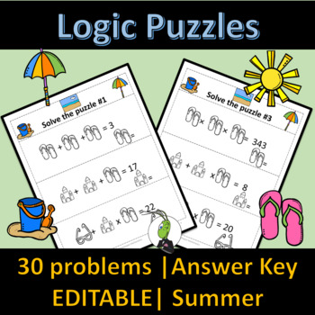 Preview of End of the Year Summer Logic Puzzles | Algebra 1 Picture Puzzle