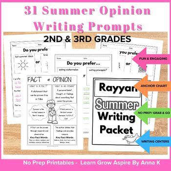 Opinion Writing Template, Prompts - Would You Rather Summer Writing 2nd ...