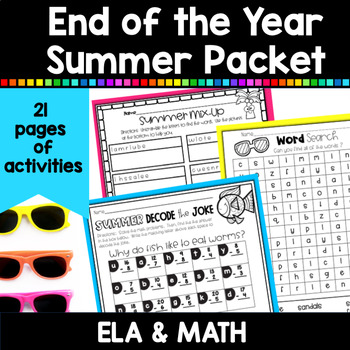 Preview of End of the Year Summer Activities for ELA and Math First Grade