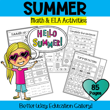 Preview of End of the Year Summer Review Kindergarten Math and ELA Activities