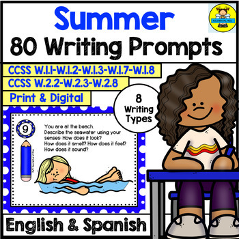 Preview of Summer Writing Prompts Bilingual Escritura Verano Bilingüe