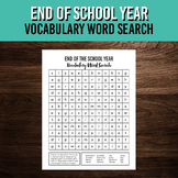 End of the Year Vocabulary Word Search Printable Activity