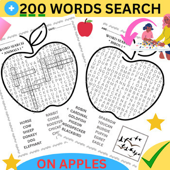 Preview of End of the Year Word Search on the Apples- +200 Words NO PREP