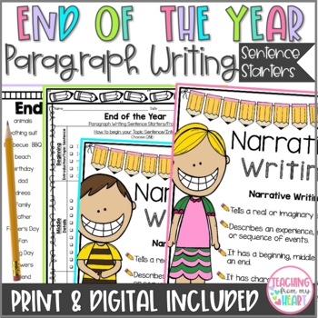 Preview of End of the Year Writing Paragraph Sentence Starters, PRINT & DIGITAL