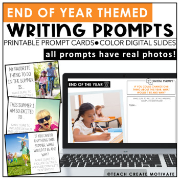 Preview of End of the Year Writing Prompt Cards w/ Real Photos, Creative Writing Activities