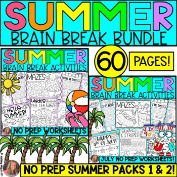 Preview of End of the Year and Summer Activities Brain Breaks BUNDLE | NO PREP Worksheets
