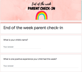 Preview of End of the week Parent Check-In (Google Form)