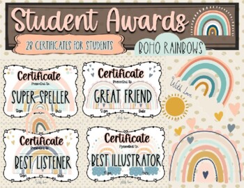 Preview of End of the year Certificates/Awards Boho Rainbows