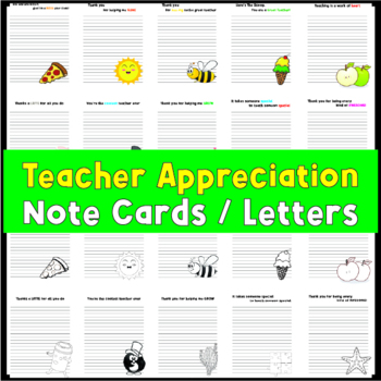 Preview of End of the year Teacher Letters Appreciation Note Cards