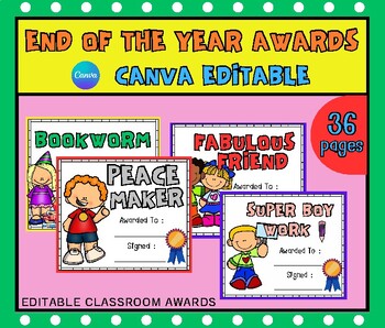 Preview of End of the year awards l awards Canva Editable l Classroom Awards l Certificates