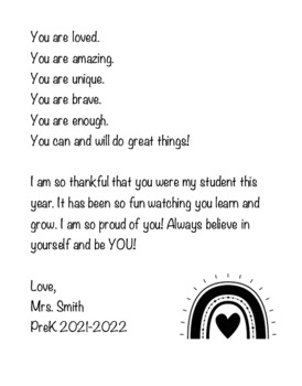 Preview of End of the year letter to students