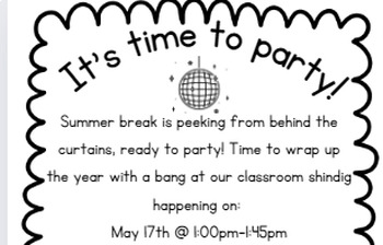 Preview of End of the year party parent letter