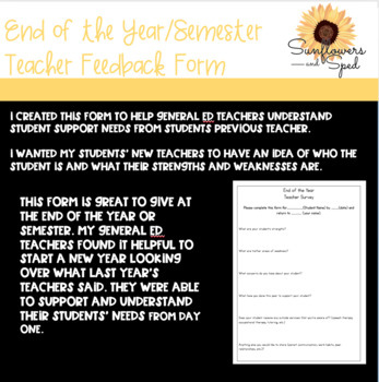 Preview of End of the year/semester Teacher Feedback Form (Editable & Digital)