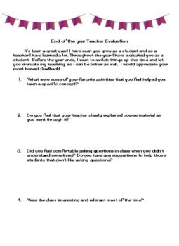 Preview of End of the year teacher evaluation middle and high school