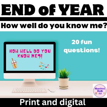 Preview of End of year Activity, How Well do you Know me GAME?