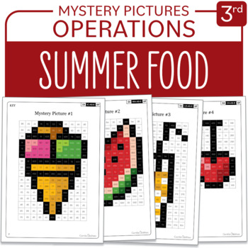 Preview of End of year Activity - Summer Food - Math Mystery Pictures Grade 3: Operations