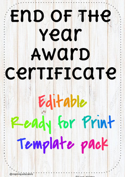 Preview of End of year Award Certificate Editable Templates