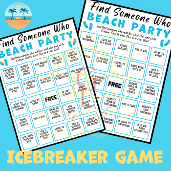 Preview of End of year Beach Party Find Someone Who Bingo Game social Classroom activities