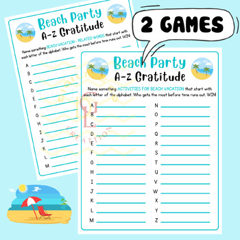 Preview of End of year Beach party A-Z Gratitude Word race ABC game activity early finisher
