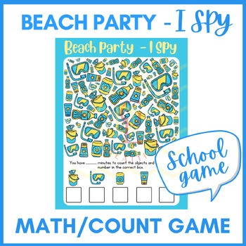 Preview of End of year Beach party I Spy math test no prep Center phonic activities 5th 6th