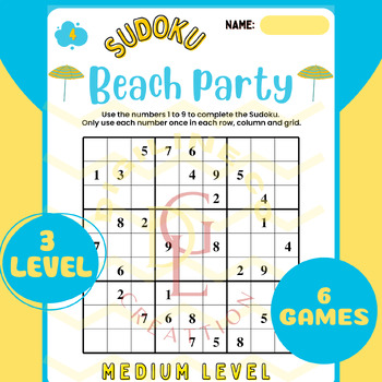 Preview of End of year Beach party SUDOKU mental math critical thinking game activities 5th