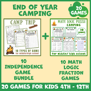 Preview of End of year Camping math puzzle worksheets icebreaker game brain breaks no prep