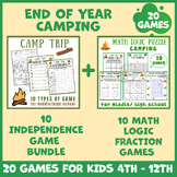 End of year Camping math puzzle worksheets icebreaker game
